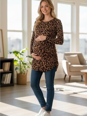 Motherhood Maternity Leopard-Print Maternity Tunic Top - Brown/Black
